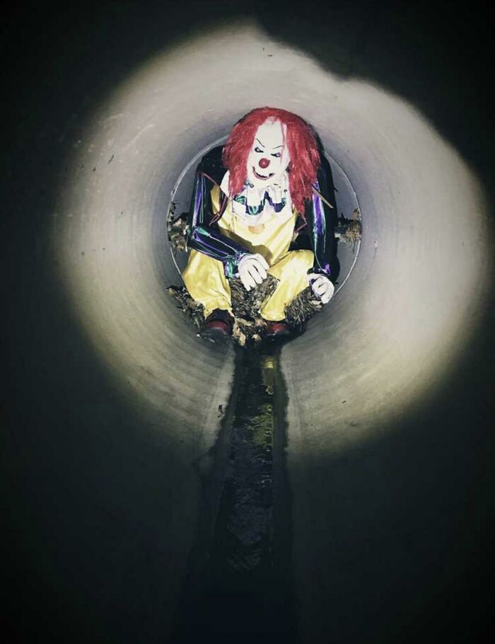 Found This Clown Mannequin Half A Mile Deep Into A Drainage Pipe Tied Like This To A Grate