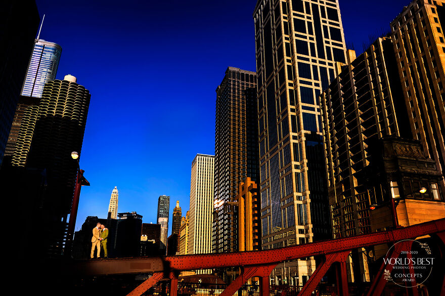 This Trend Setting Photo Against Vivid Backdrop Of Skyscrapers By Ben Chrisman Of Chrisman Studios