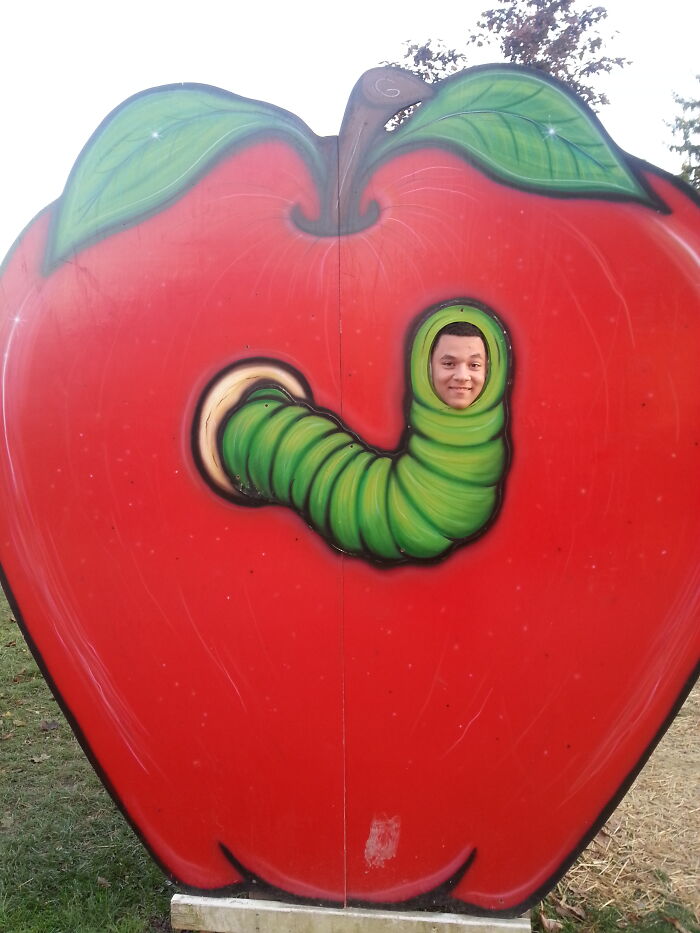 My Brother At An Apple Orchard, Deciding That Today He's Going To Be A Worm