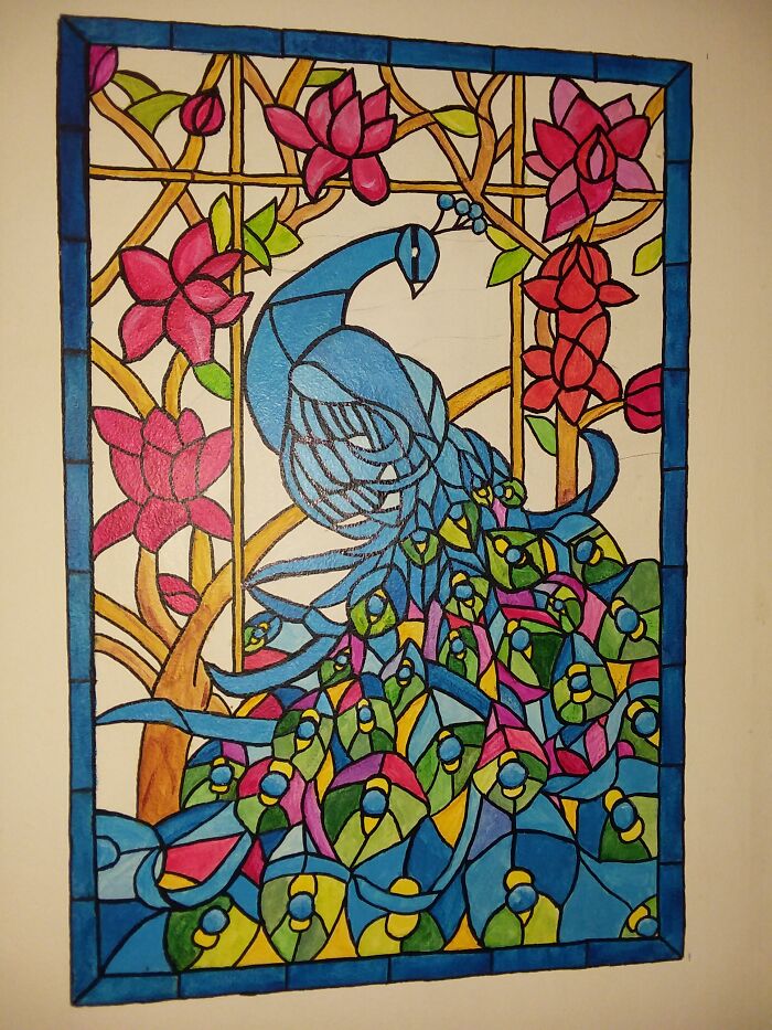 Stained Glass Peacock (Painted On A Wall)