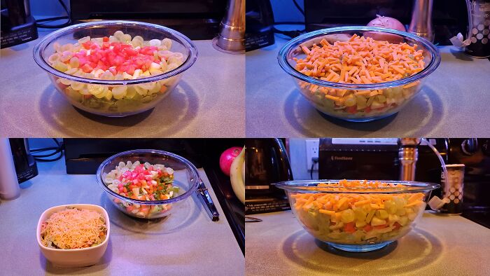 6-Layer What's-In-The-Fridge Salad - With Cheddar Cheese Shredded Or Diced