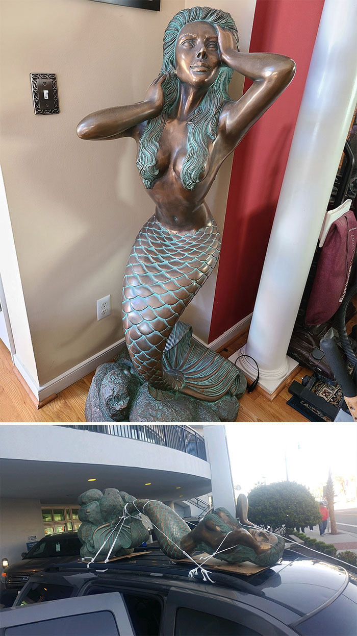 My Dad Was Very Exited To Bring Home This Mermaid Lady Statue From Craigslist And Now Resides In The Foyer
