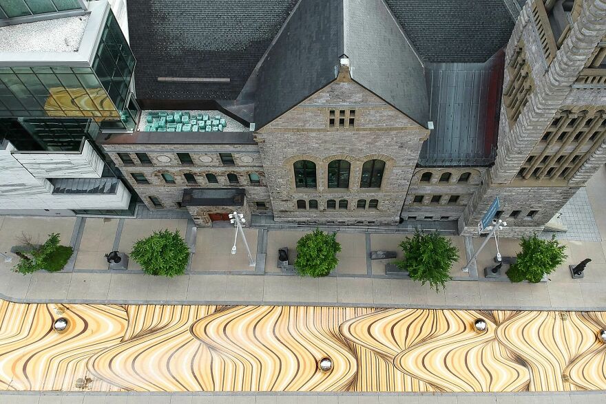 Optical Illusion Transforms A Street In Montreal Into Wavy Sand Dunes