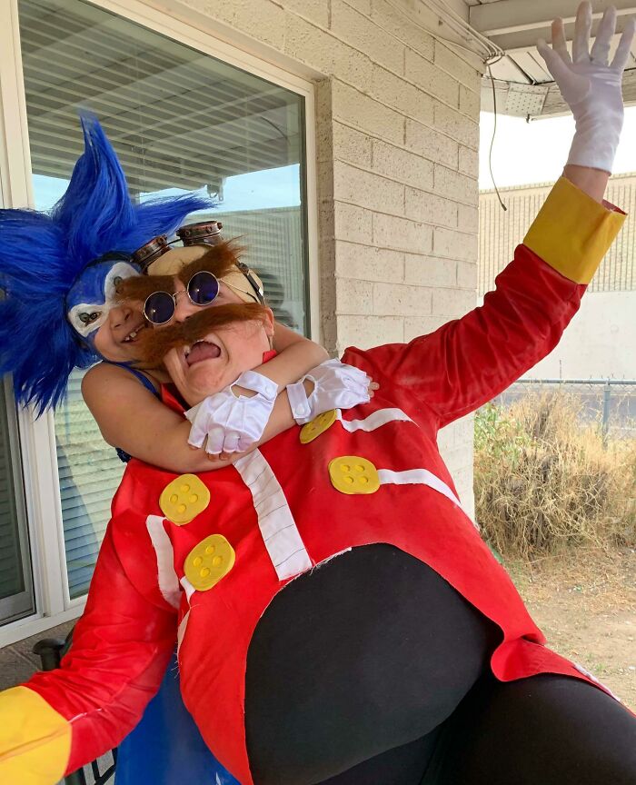 I Found Out My Goddaughter Was Was Going As Sonic For Halloween, But Was Sad She Couldn't Go Anywhere. So I Made An Eggman Costume And Drove To Her House For A Mini Party