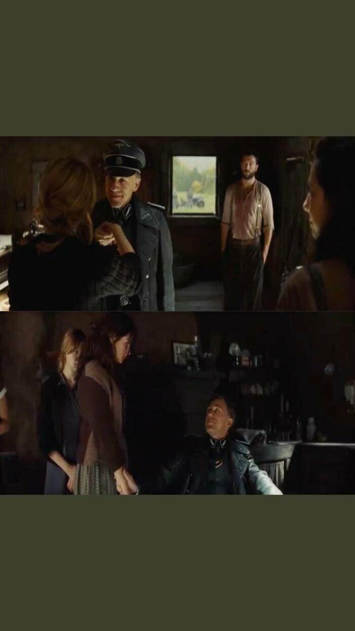 In Inglorious Bastards (2009), Colonel Landa Checks Each Of The Daughters Pulses To Assess Their Anxiety When He Conducts His Investigation Of The House