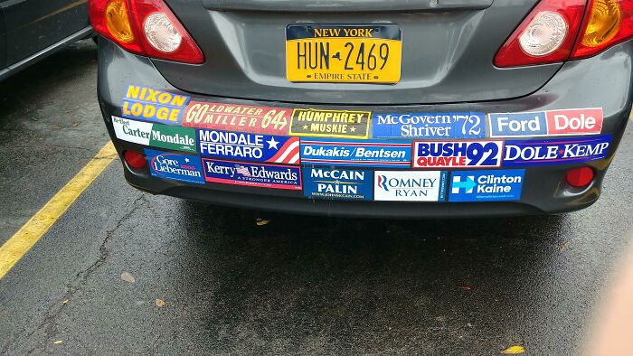 Someone Had All The Failed Presidential Candidates Bumper Stickers On Their Car
