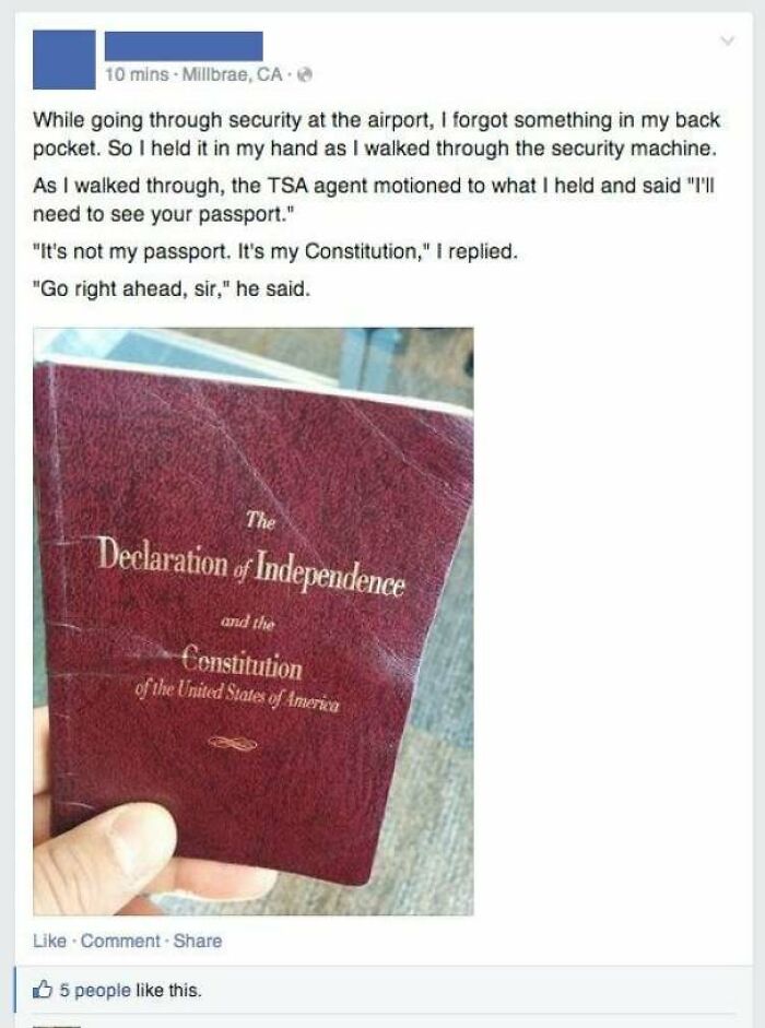 Guy Carries Pocket Constitution Through Airport Security Checkpoint, Doesn't Need To Show Tsa Agent His Id