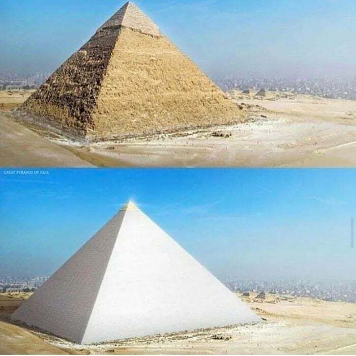 What The Pyramid Looked Like. Originally Encased In White Lime Stone With A Peak Made Of Solid Gold
