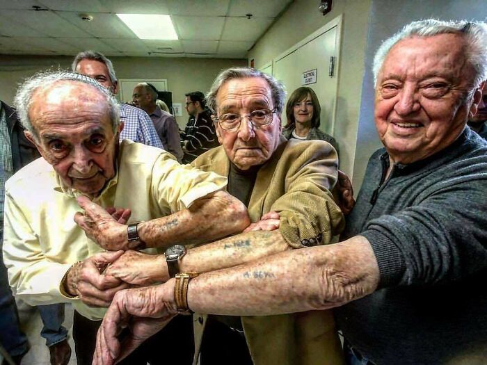 These 3 Jewish Men Arrived In Auschwitz On The Same Day, & Were Tattooed 10 Numbers Apart. 73 Years Later, Sandi Bachom Photographed Them Meeting For The First Time For The Last Eyewitness Project, As Free Men Who Survived To Build Families And Prosperous Lives