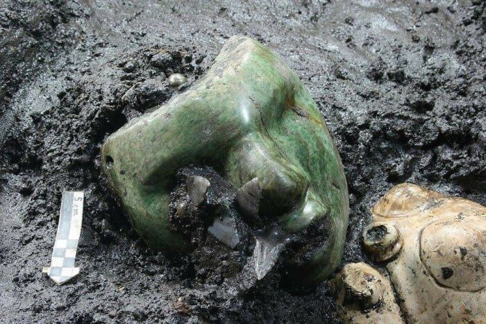 A 2000 Year Old Green Serpentine Mask Found At The Base Of A Pyramid In Mexico