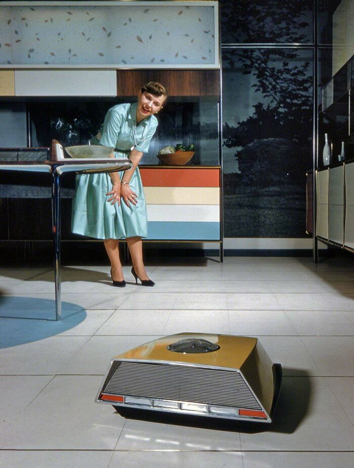 Robo-Vac, A Self-Proppeled Vacuum Cleaner Part Of Whirlpool’s Miracle Kitchen Of The Future, A Display At The 1959 American National Exhibition In Moscow, 1959