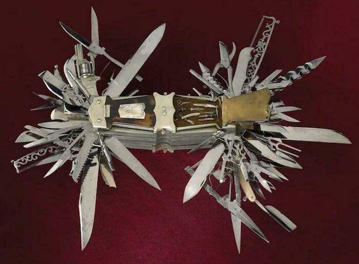 Multi-Bladed Folding Knife Made In Germany Ca. 1880 For John S. Holler, Cutlery Merchant, New York City. It Can Kill In 100 Different Ways, Including A Pistol On The Upper Left Side