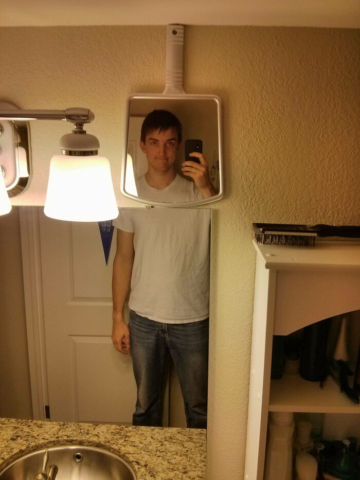 Tall Guy Problem #4 Solved. Solution: Extra Mirror