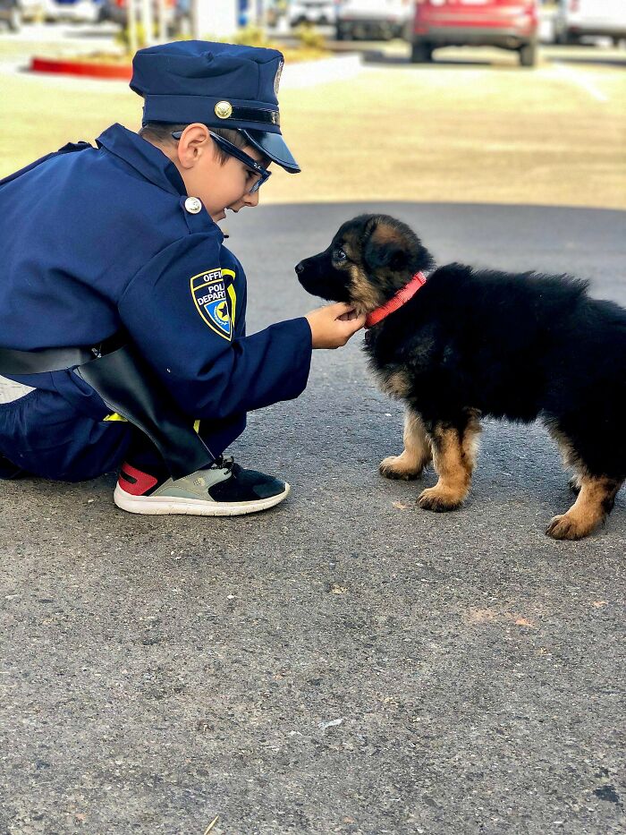 Our Son’s Dream Of Becoming A K-9 Officer Got One Step Closer Today. We Adopted Him At 2.5 After His Parents Passed Away. His New Best Friend, A Little Girl Named Jovi, Was Born On His Biological Mother’s Birthday. Meant To Be!