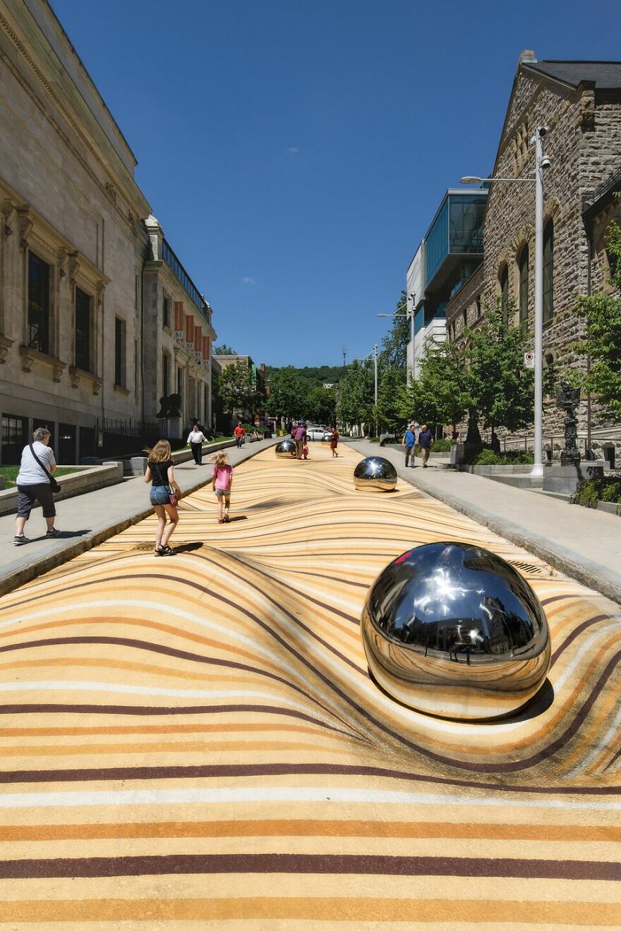 Optical Illusion Transforms A Street In Montreal Into Wavy Sand Dunes
