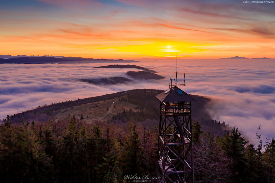 a Magical Sunset On The Top Of Mogielica In The Polish Carpathians