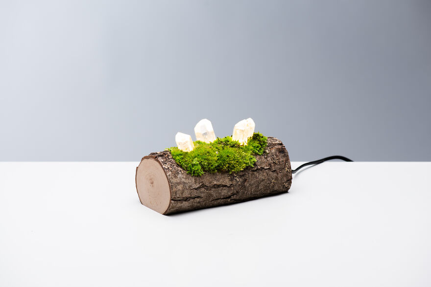 We Craft Unique Night Lamps From Glowing Crystals On Mossy Logs (23 Pics)