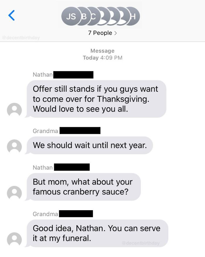 "You Can Serve It At My Funeral": Over 400K People On Twitter Are Applauding This Grandma For Coming Up With The Perfect Response To Her Son's Thanksgiving Dinner Invitation