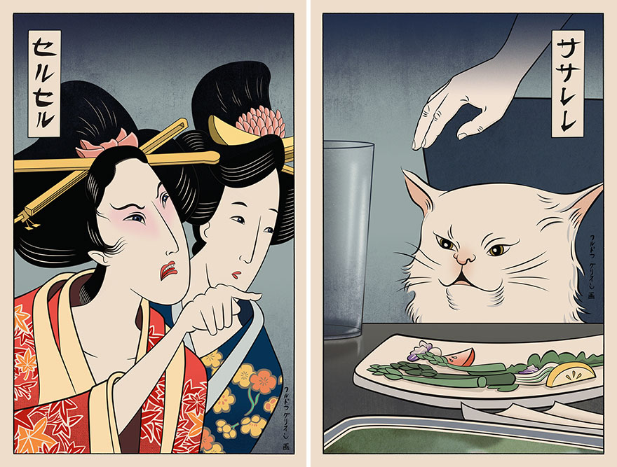 Woman Yelling At Cat—Ukiyo-e Style