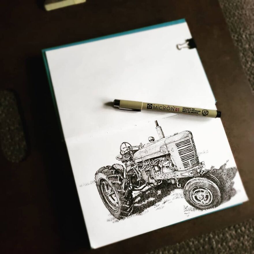 Farm Tractor In Ink