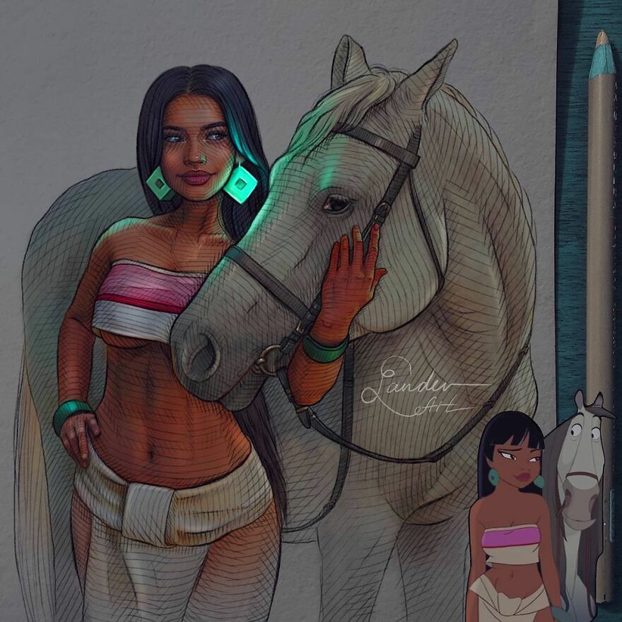 This Artist's Drawings Of Cartoon Princesses And Their Pets Look Like They're Glowing (7 Pics)