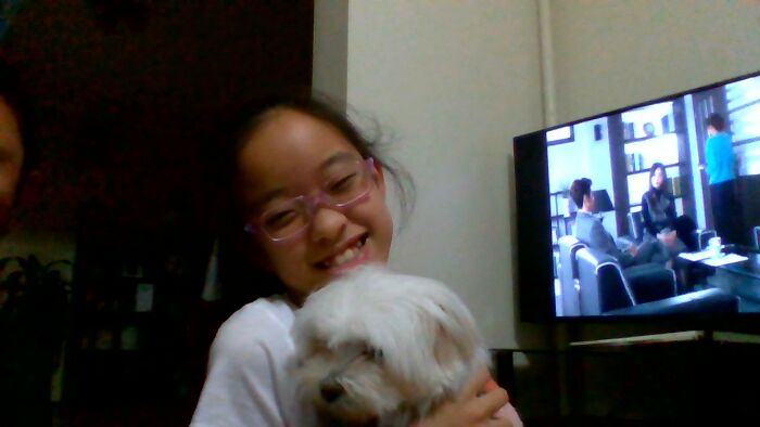 My Younger Sis With The Dog.
