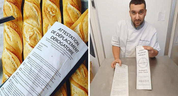 To Help People Who Are Not Able To Print Out A Exceptional Certificate, French Baker Starts Printing Them On His Baguette Bags