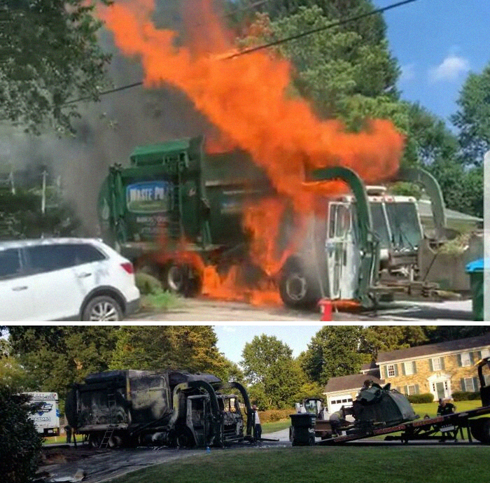 Garbage Truck Caught Fire Then Exploded In My Driveway. 2 Of Our Cars Damaged, 1 Totally. The Siding On Our House Melted Off, But Everyone Is Safe