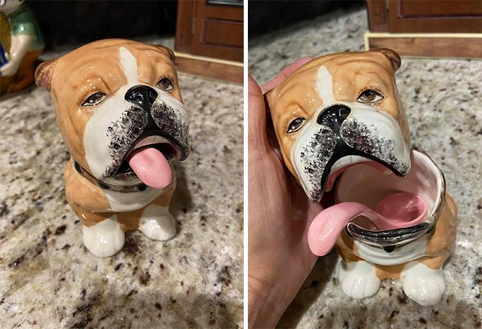 Found This Unique Little Bulldog Sugar Bowl On Marketplace For $10, His Tongue Is A Spoon!