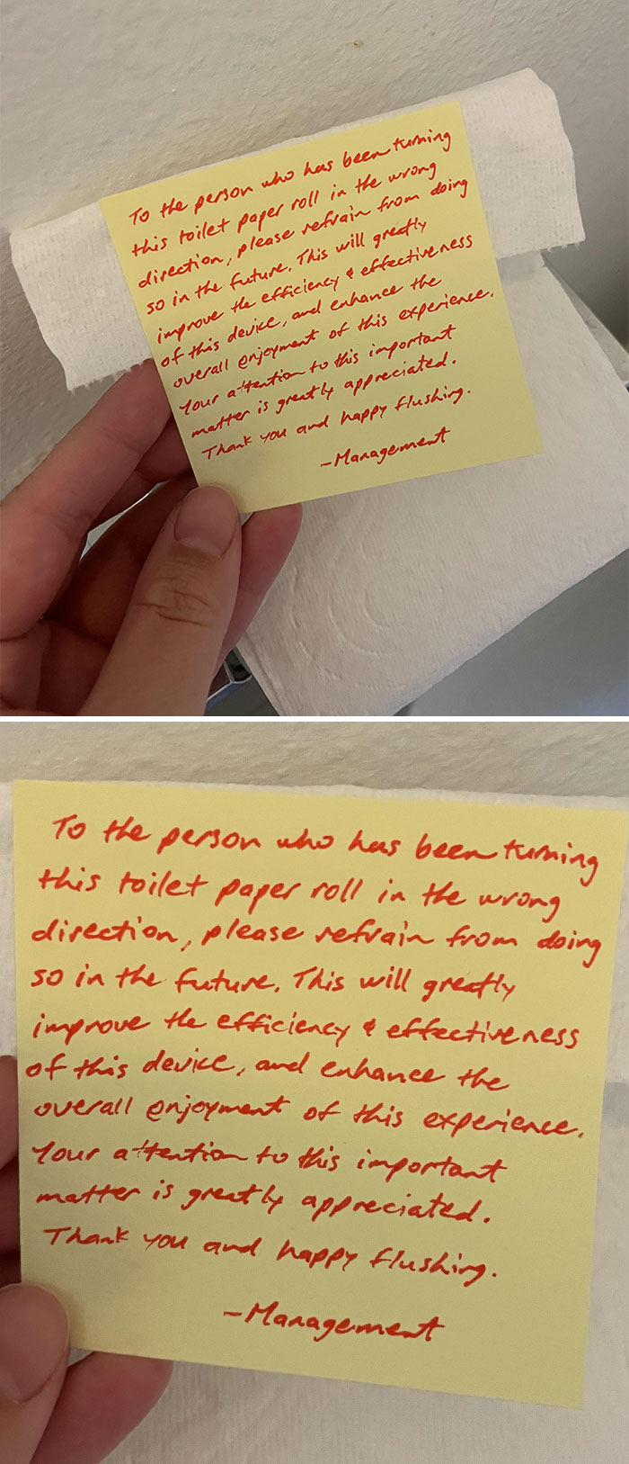 I Troll My Husband By Turning The Toilet Paper Roll In The Direction He Hates. This Is The Note He Left Me