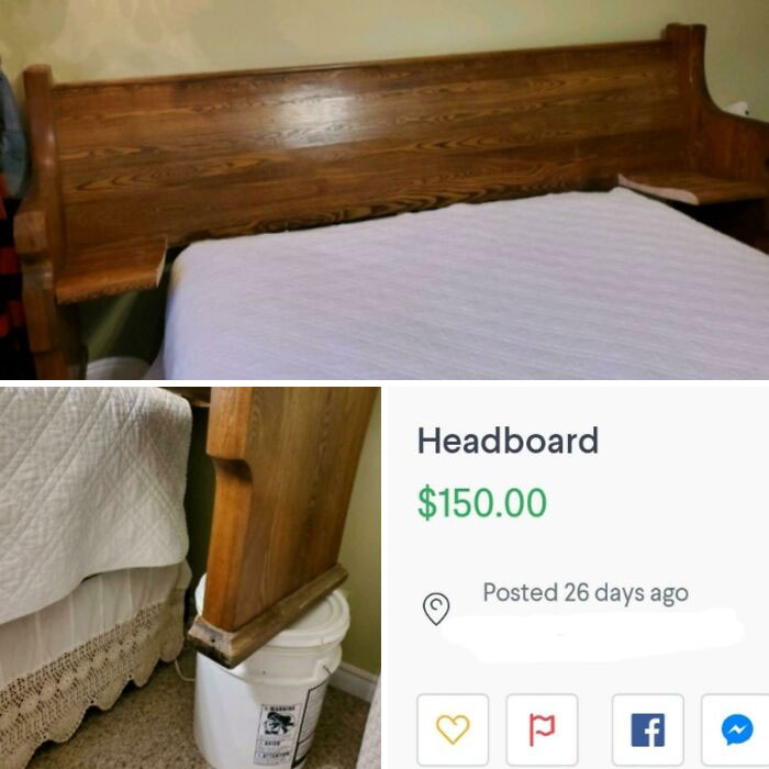 Found On Kijiji. Church Pew Headboard Complete With Buckets For Only $150.00