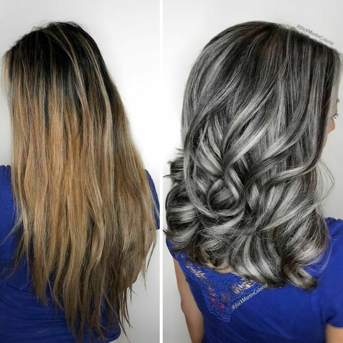 Instead Of Covering Grey Roots, This Hair Colorist Embraces It | Bored Panda