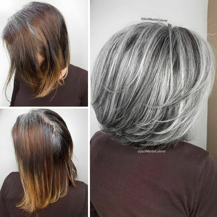 Instead Of Covering Grey Roots, This Hair Colorist Makes Clients Embrace It (30 New Pics)