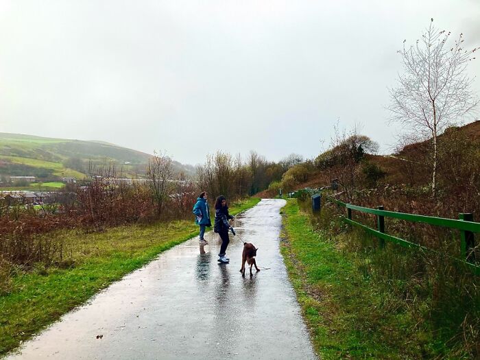 Walking The Dog With My Daughters During A Storm In The Welsh Valleys