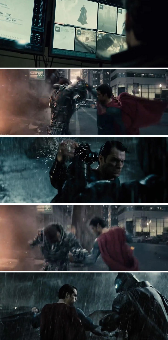 In Batman V Superman (2016), Bruce Easily Blocks Clark’s Hooks And Uppercuts. Earlier In The Film, Bruce Can Be Seen In The Batcave Watching Footage Captured During Superman’s Fight With Zod From Man Of Steel. Clark’s Patterns (Right Hook, Left Sucker, Right Uppercut) Had Been Memorized By Bruce