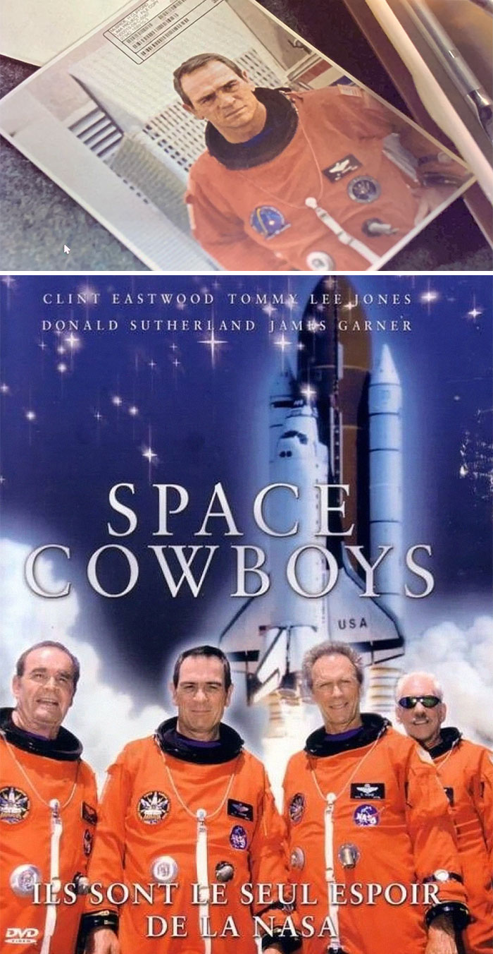 In Ad Astra (2019), The Photo Used For Tommy Lee Jones From Years Ago Is A Photo From His 2000 Movie Space Cowboys, With A Few Logos Changed