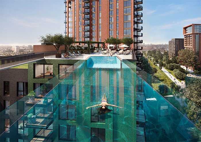 World's First Transparent 'Sky Pool' That Hangs 115 Feet Above London Nears Completion