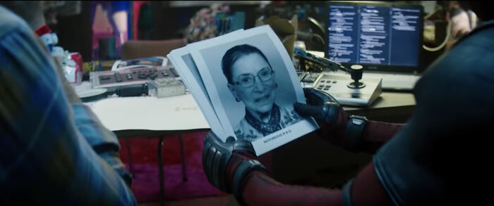 Watching Deadpool 2 (2018) And Noticed A Certain Supreme Court Justice’s Headshot In The Squad Interview Scene. None Other Than Ruth Bader Ginsburg In Consideration For A Spot On X-Force