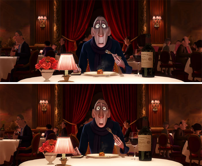 Anton Ego’s Face Is Less Pale After He Eats The Ratatouille, Symbolising How His Emotions And Feelings About Food Have Changed