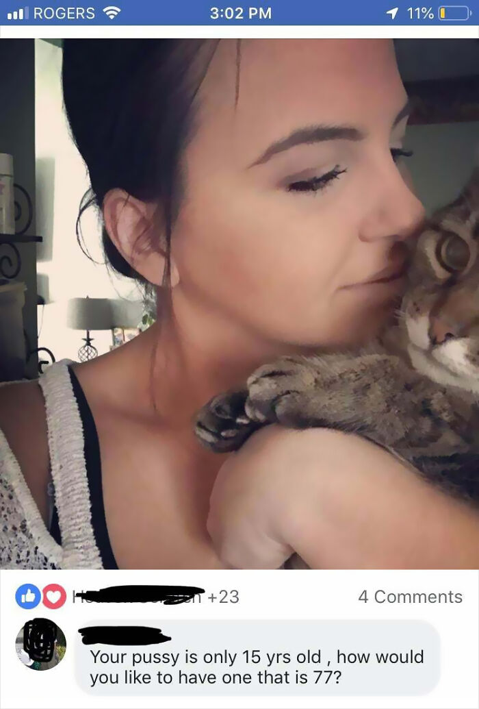My Grandmothers Comment On My Photo Of Me And My 15 Year Old Cat