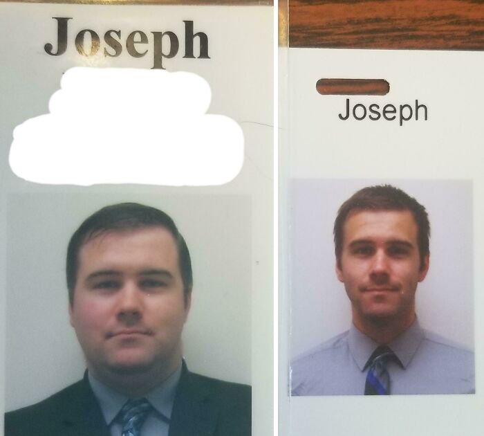 Got My New Id Badge Today. When I Put It Next To The One I Got When I Started In November 2017 I Almost Cried