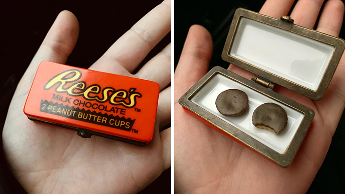 Miniature Reese's Peanut Butter Cup Trinket Box With Even Tinier Ceramic Peanut Butter Cups Inside