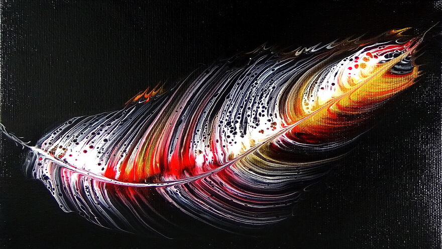 Feather String Pull ~ Acrylic Pouring Technique ~ Fluid Art Feather String Pull ~ Acrylic Pouring Technique ~ Fluid Art