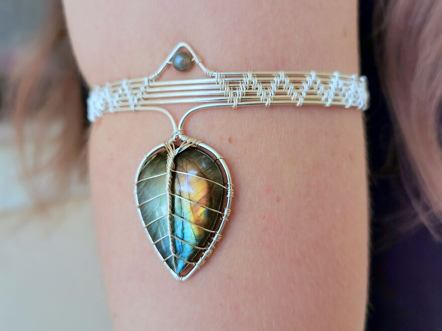 This Is A Leaf Armlet I Made With Just Wire And A Labradorite Gemstone
