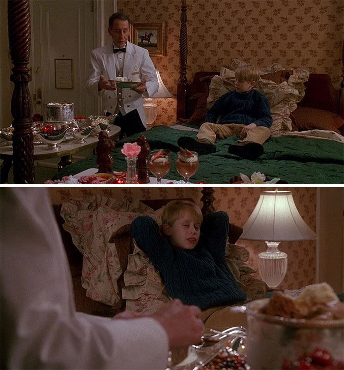 In Home Alone 2 (1992), The Butler Serving A Hot Fudge Sundae To Kevin Mccallister Dips Him 3 Scoops Of Ice Cream Then Asks Him If He Wants 2 And Adds A 3rd Scoop A Second Time