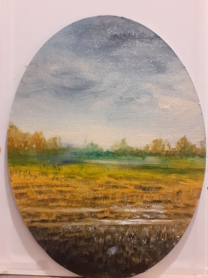 Autumnal Field, Oil On Cardboard Canvas