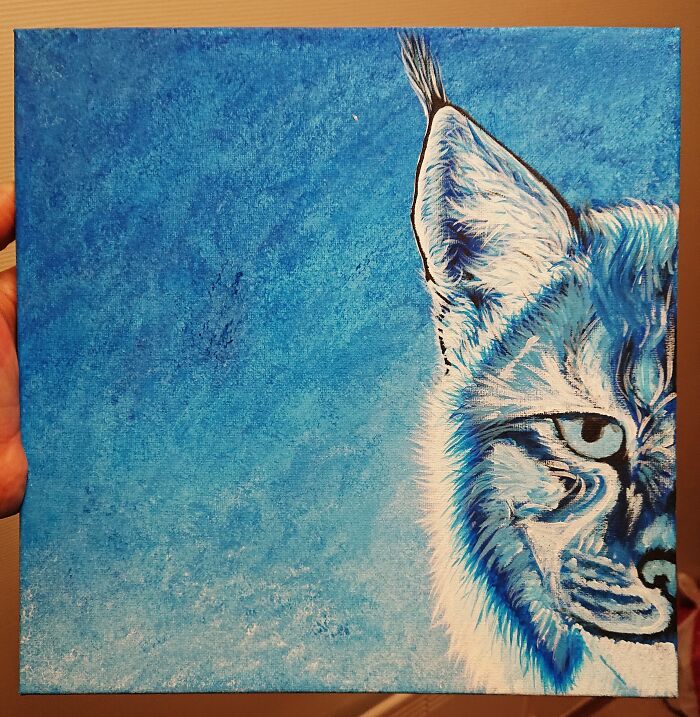 Blue Lynx, Not Quite Finished Yet. Hand Painted With Acrylics By Ken Kristiansen, Tromsø Norway.