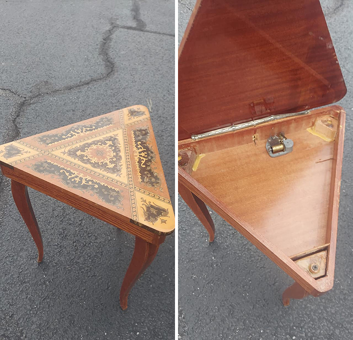 I Could Not Pass Up This Incredible $10 Table Music Box (Works Beautifully) I Found At A Little Out Of The Way Thrift Shop Here In Northwest Ohio. I Bought It Because It Was Unique, But When I Got Home I Looked It Up And It's Italian Marquetry With Swiss Movement. I'm So Happy That I Found It! It Plays The Song "Somewhere My Love"
