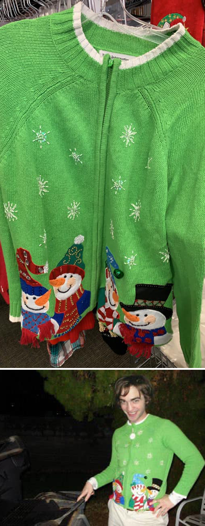 I Found (And Purchased) The Iconic Christmas Sweater From The Robert Pattinson Meme (Found At Goodwill)
