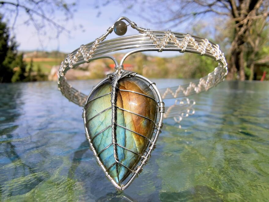 This Is A Leaf Armlet I Made With Just Wire And A Labradorite Gemstone